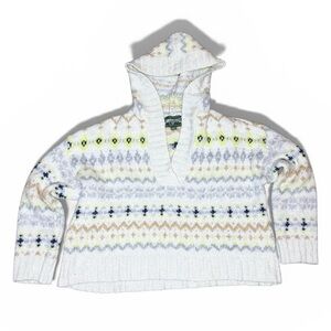 American Eagle Outfitters White Patterned Hooded Sweater